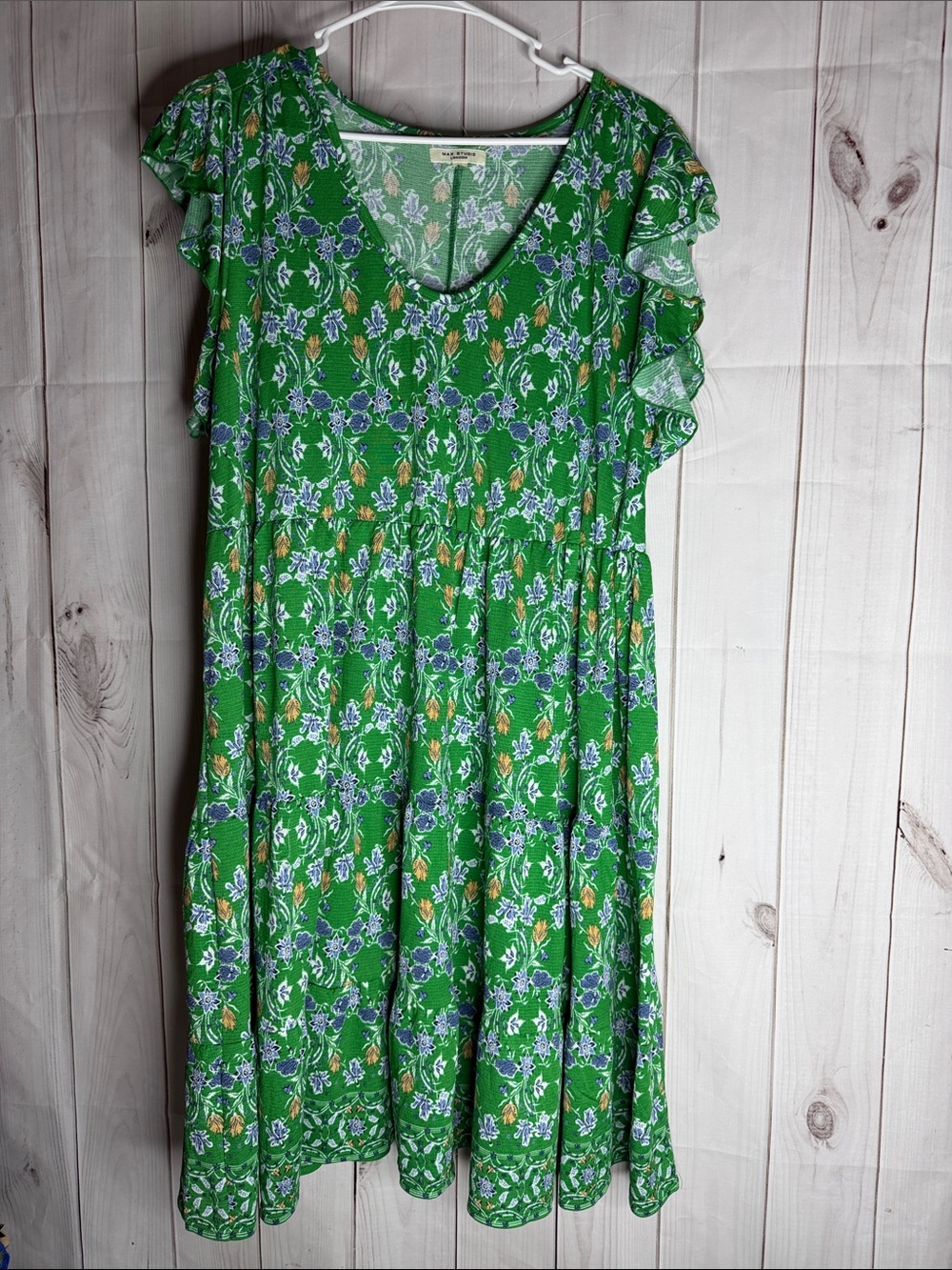 Max Studio Green Floral Dress with Blue and Yellow Accents 2xl-1149